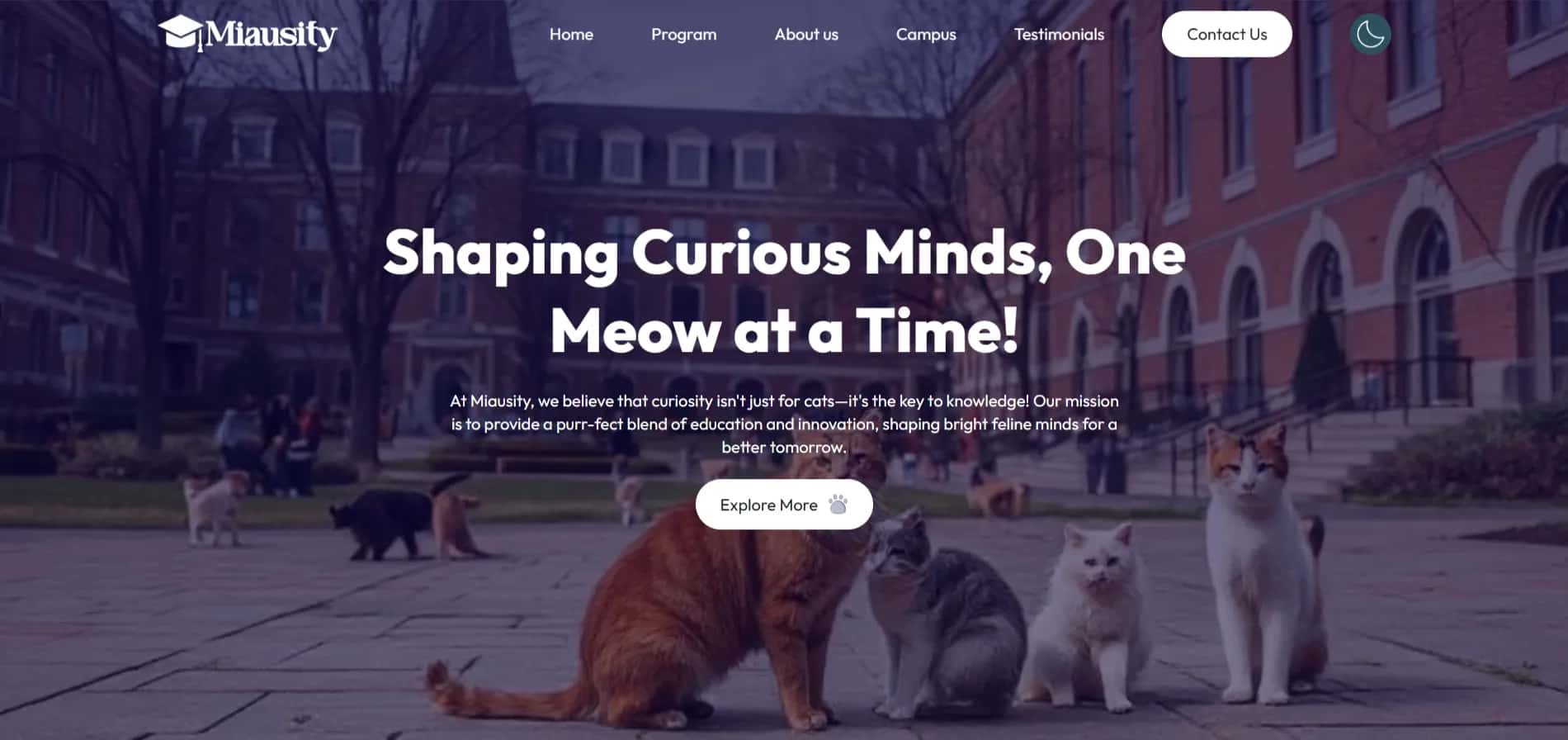 Miausity - University Landing Page