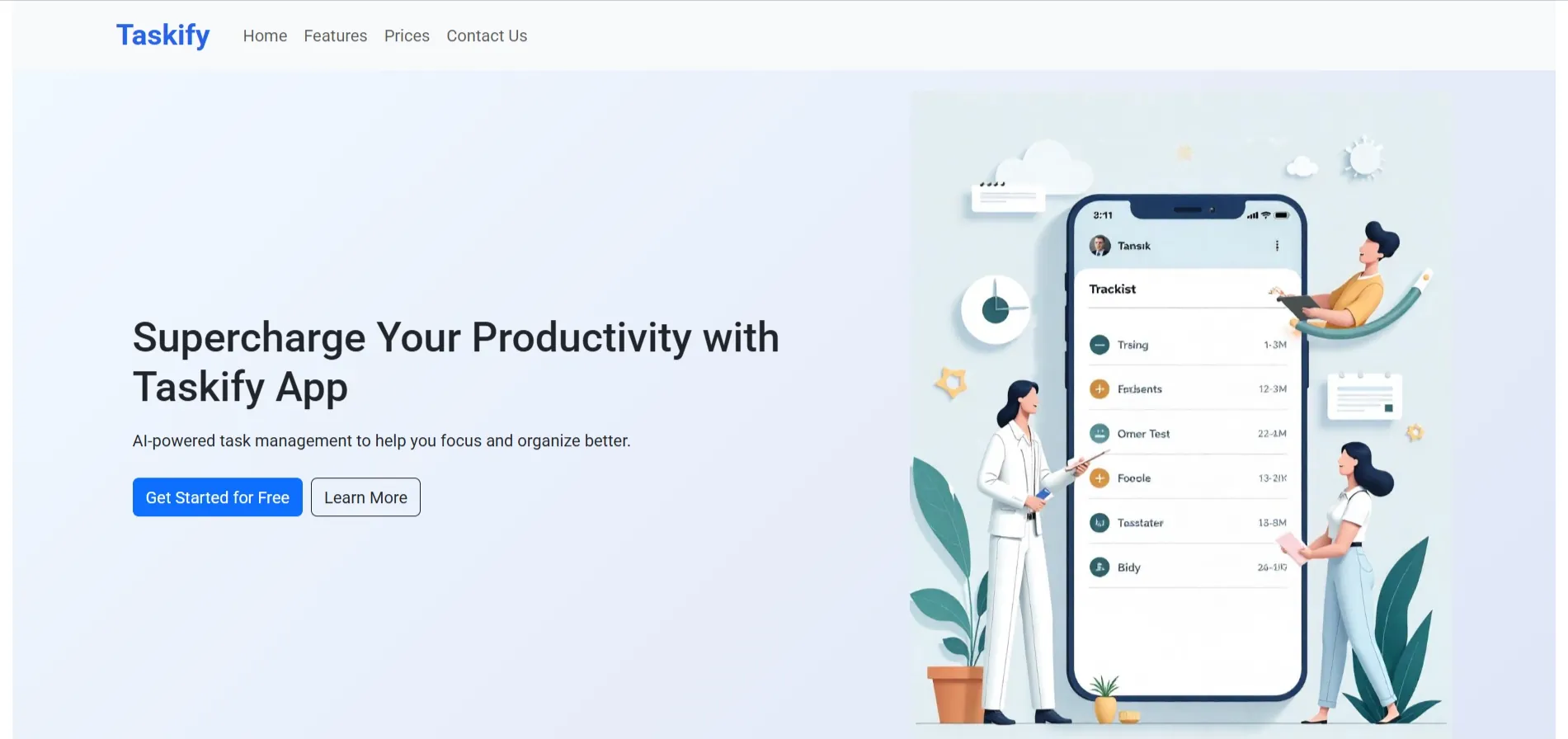 Taskify Landing Page